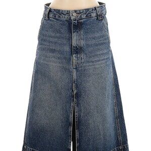 Khaite Blue Denim A-Line Midi Skirt with Front Slit Size: 25 (US XS)